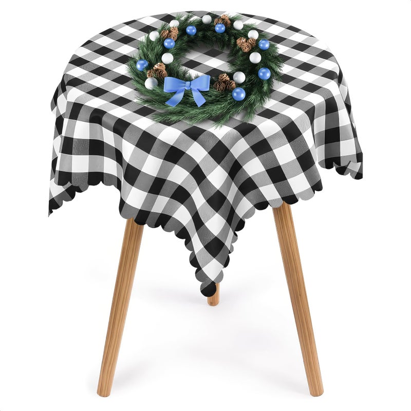 Reluen Buffalo Plaid Tablecloth 35 x 35 Black & White Checkered Tablecloth Machine Washable Polyester Waterproof Easy to Care Durable Small Table Cloth for Valentines Dinner Indoor & Outdoor Dining Table Use - Image 1